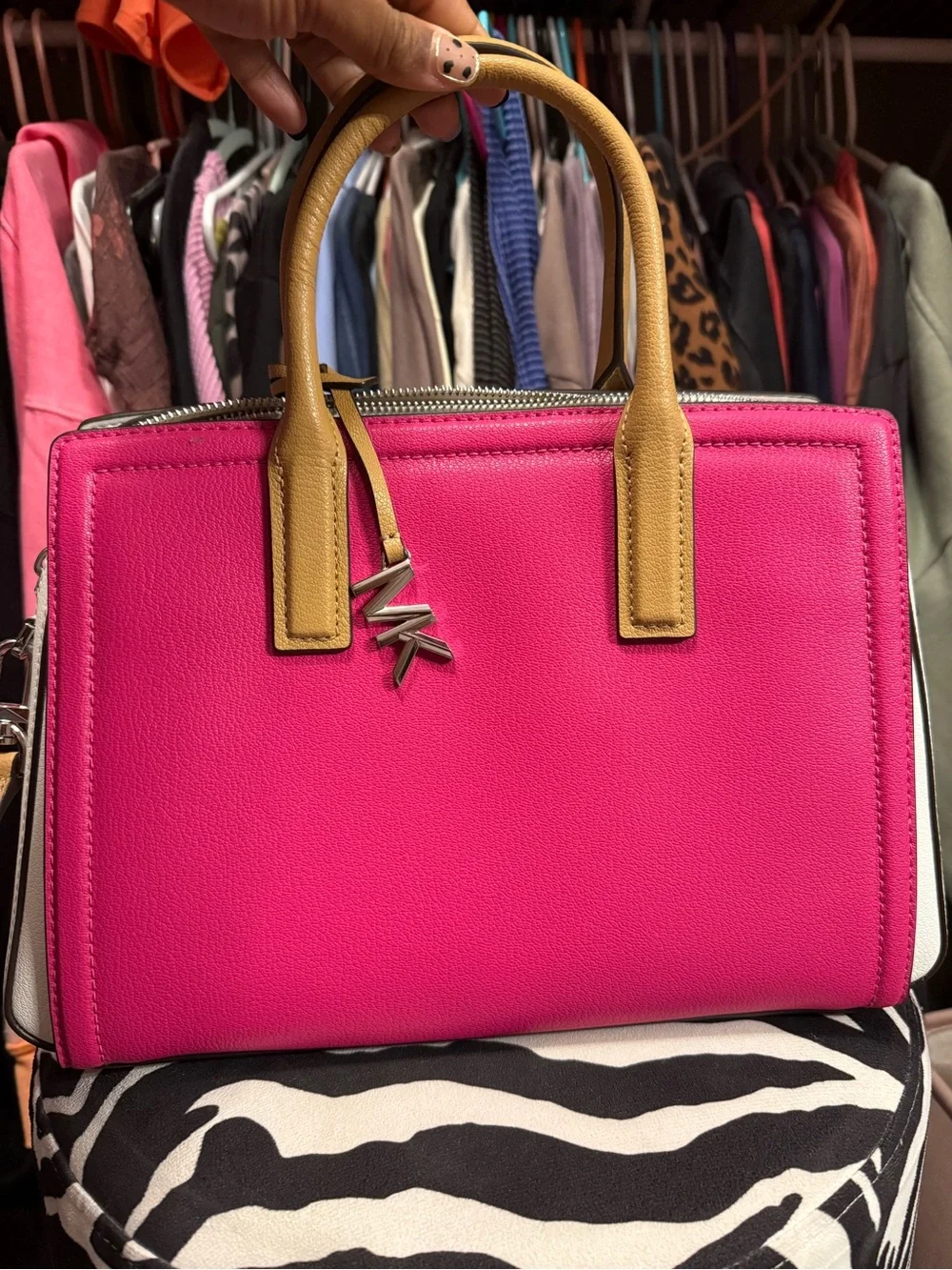 MICHAEL KORS Hot Pink Satchel with Tan Handles